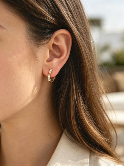 4pcs CZ Paved Polygon Hoop Earrings, Geometric Huggie Earrings, Minimalist Hoop Earrings (GB-2398)
