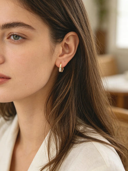 4pcs CZ Paved Polygon Hoop Earrings, Geometric Huggie Earrings, Minimalist Hoop Earrings (GB-2398)