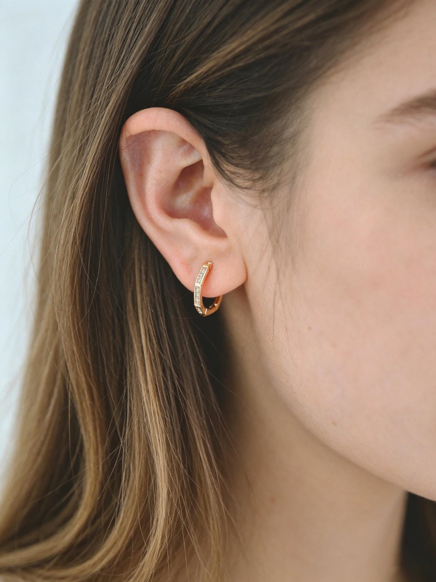 4pcs CZ Paved Polygon Hoop Earrings, Geometric Huggie Earrings, Minimalist Hoop Earrings (GB-2398)