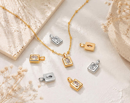 4pcs CZ Pave Gold Rectangle Charm, Necklace Pendant, Jewelry Making, Jewelry Supplies (GB-4779)