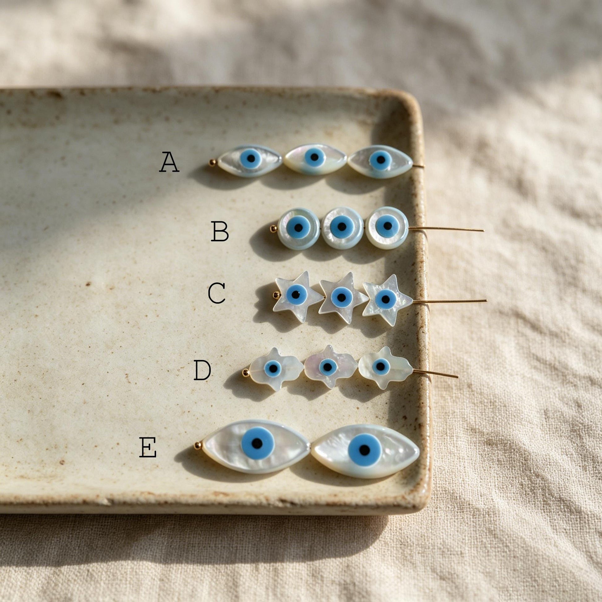 10pcs Mother of Pearl Eye Beads, White MOP Shell Evil Eyes Beads (BK-018)