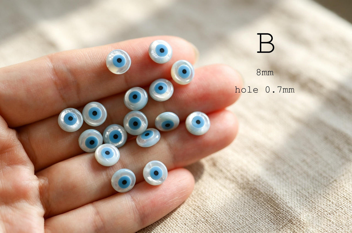 4pcs Mother of Pearl Eye Beads, White MOP Shell Evil Eyes Beads (BK-018)