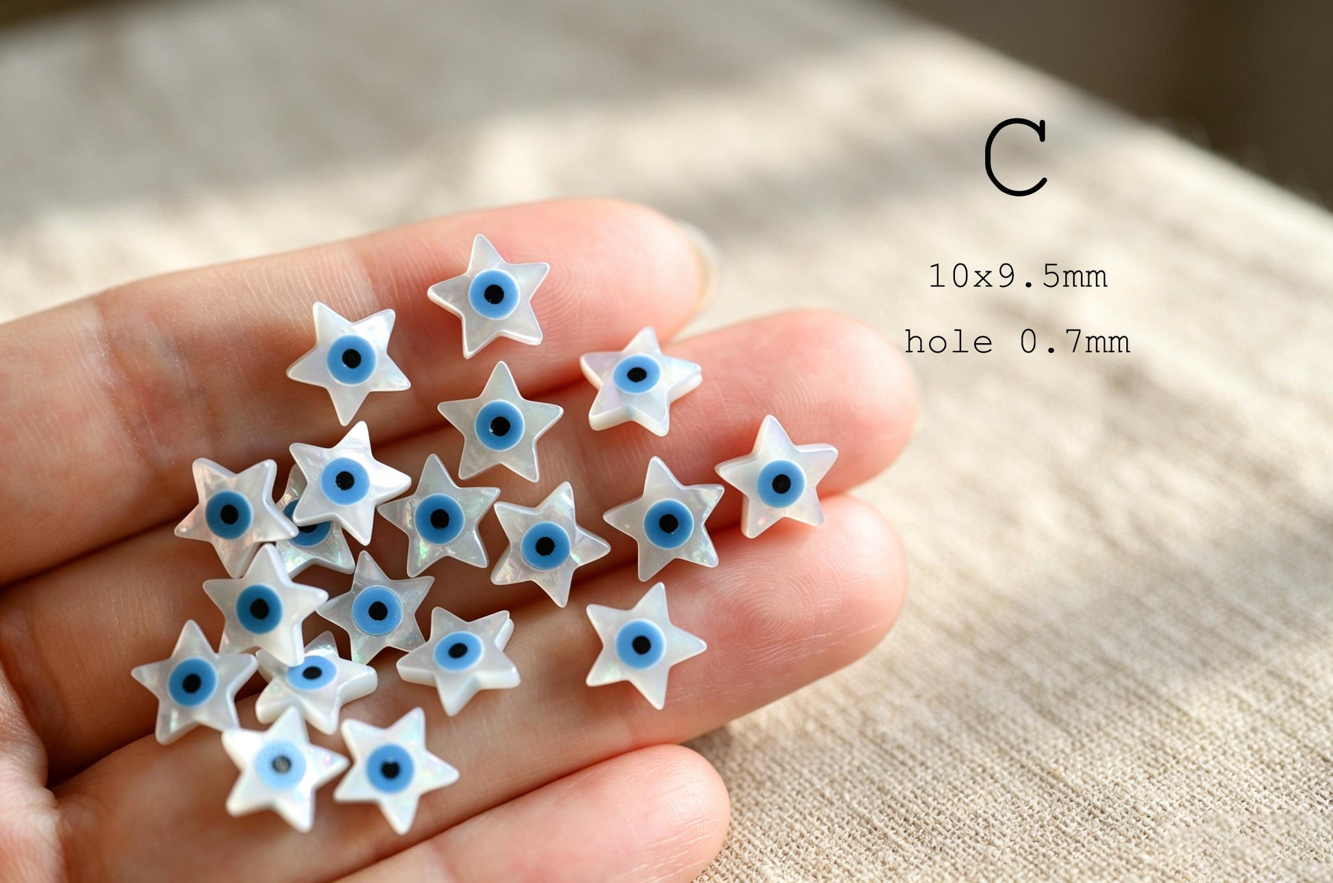 10pcs Mother of Pearl Eye Beads, White MOP Shell Evil Eyes Beads (BK-018)