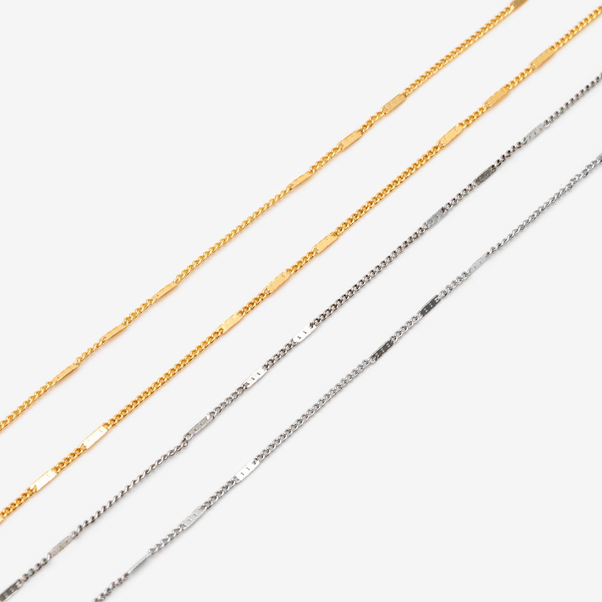 Gold Flat Circle Chains 1mm, Tiny Curb Chains, 18K Gold plated Brass, Dainty Necklace Findings (#LK-433)/ 1 Meter=3.3 ft