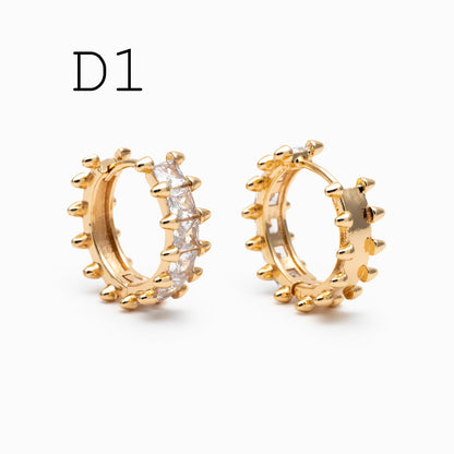 4pcs CZ Pave Hoop Earrings, 18K Real Gold plated Huggie Earrings (GB-3894)