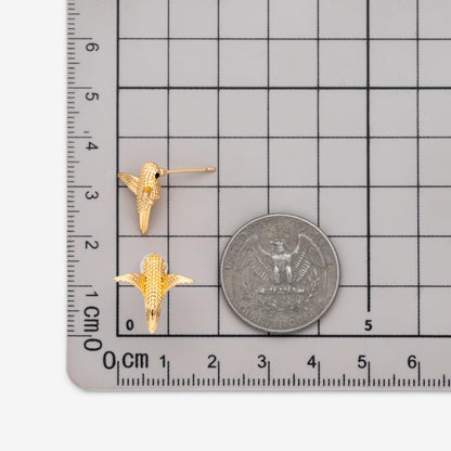 4pcs CZ paved Gold Hummingbird Earrings, Gold Plated Brass, 3D Bird Stud Earrings (GB-4780)