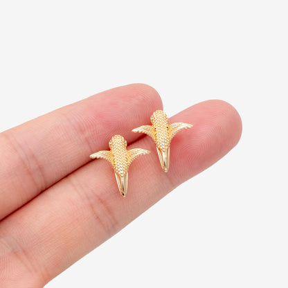 4pcs CZ paved Gold Hummingbird Earrings, Gold Plated Brass, 3D Bird Stud Earrings (GB-4780)
