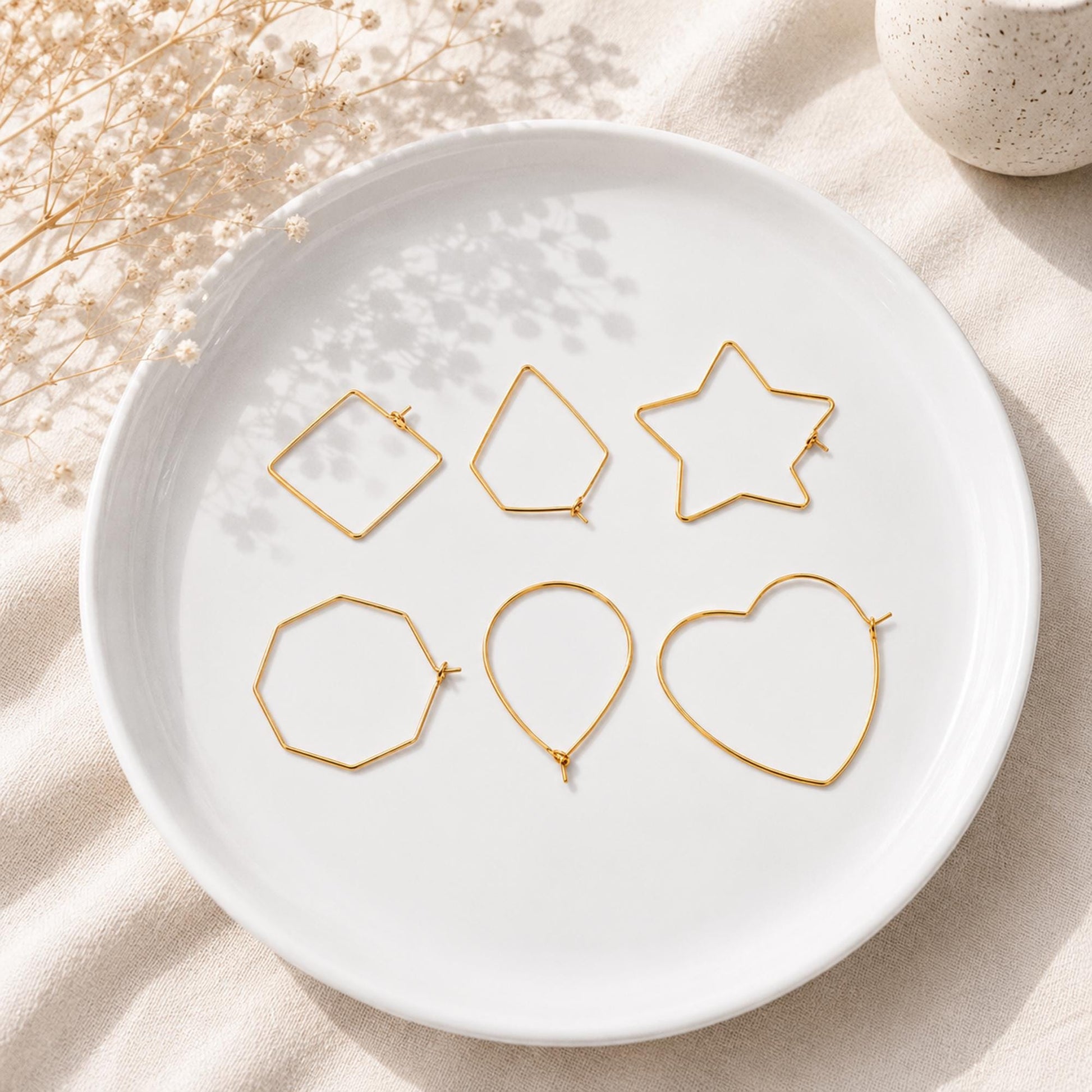 10pcs Gold/ Silver Tone Heart Earring Hoops, Geometric Earring Components (GB-698)