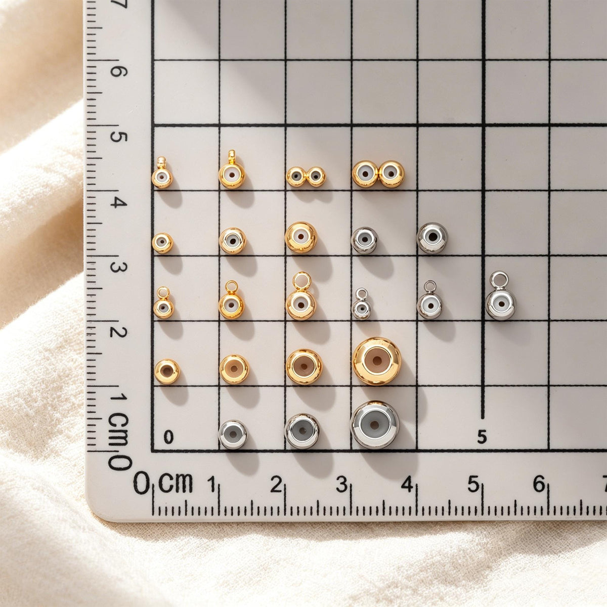 10pcs Gold/ Silver Tone Rondelle Rubber Stopper Beads , Gold/ Rhodium plated Brass Charm Holder Connector (GB-328)