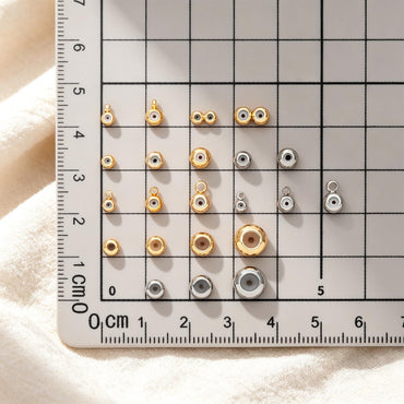 10pcs Gold/ Silver Tone Rondelle Rubber Stopper Beads , Gold/ Rhodium plated Brass Charm Holder Connector (GB-328)