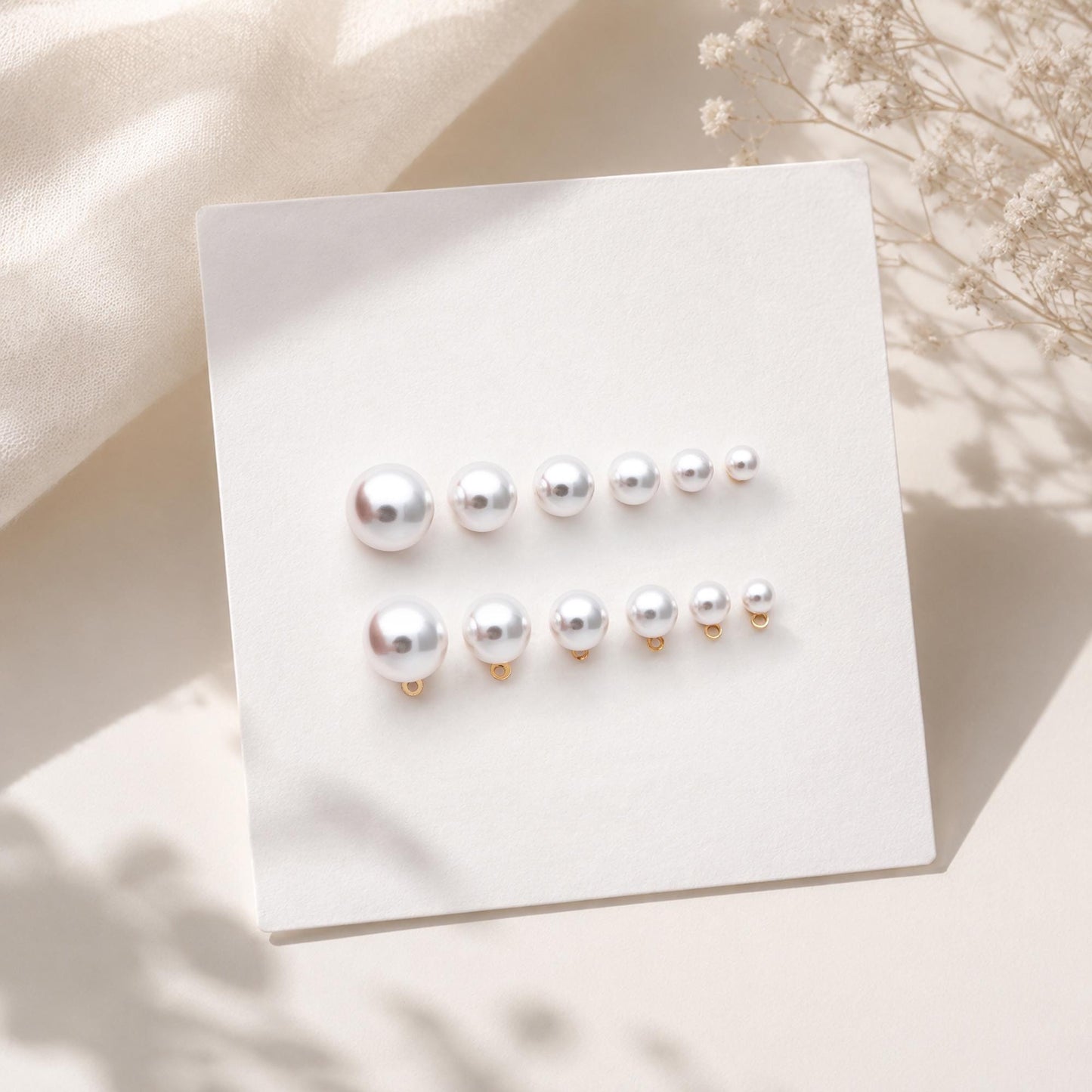 4pcs Quality Glass Pearl Stud Earrings 4-10mm, 18K Gold plated Brass Ear Posts (#GB-4781)