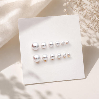 4pcs Quality Glass Pearl Stud Earrings 4-10mm, 18K Gold plated Brass Ear Posts (#GB-4781)