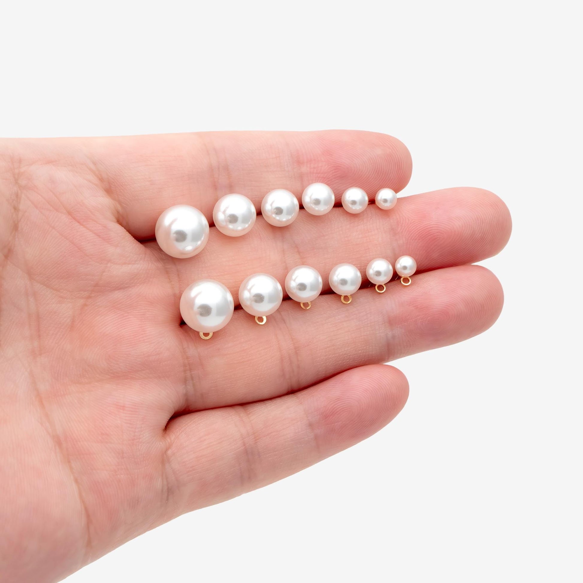 4pcs Quality Glass Pearl Stud Earrings 4-10mm, 18K Gold plated Brass Ear Posts (#GB-4781)