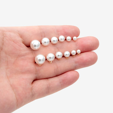 4pcs Quality Glass Pearl Stud Earrings 4-10mm, 18K Gold plated Brass Ear Posts (#GB-4781)
