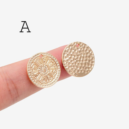 4pcs Gold/ Silver Talisman Coin Charm, Lucky Medallion Pendant for Necklace Jewelry Making Supply (GB-1766)