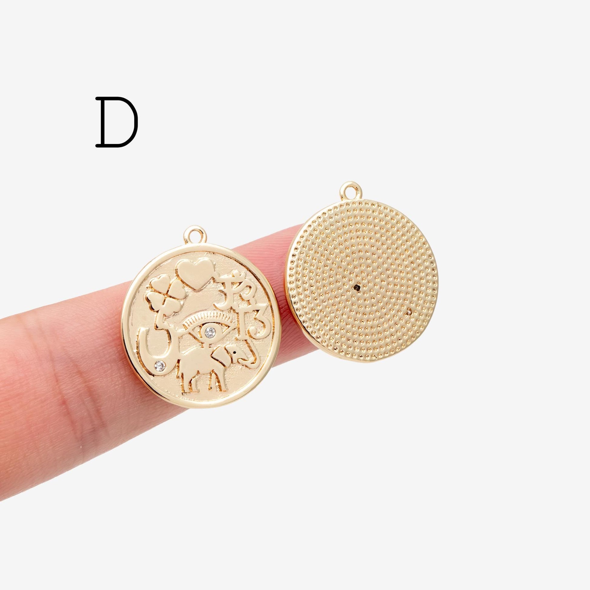 4pcs Gold/ Silver Talisman Coin Charm, Lucky Medallion Pendant for Necklace Jewelry Making Supply (GB-1766)