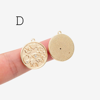 4pcs Gold/ Silver Talisman Coin Charm, Lucky Medallion Pendant for Necklace Jewelry Making Supply (GB-1766)