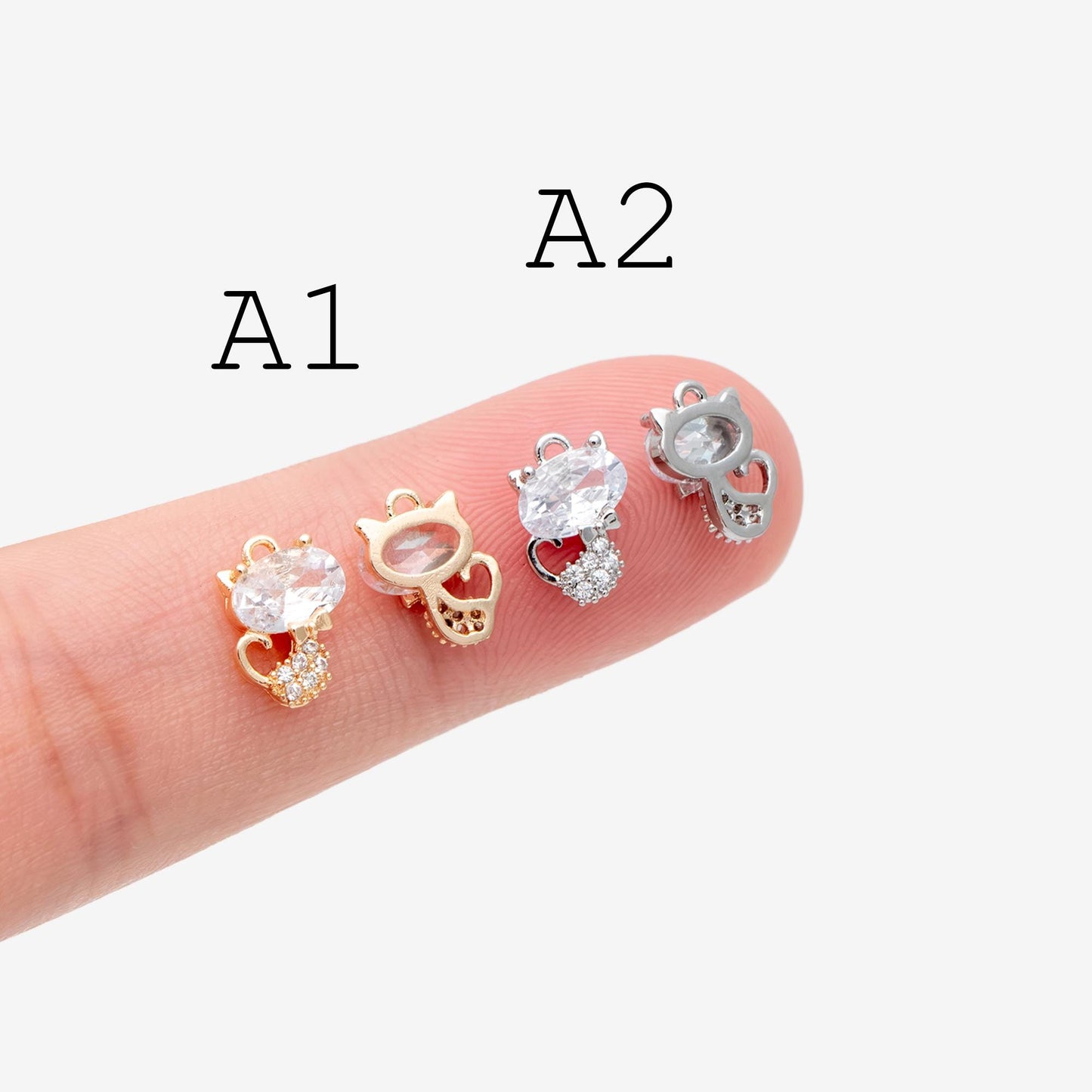 4pcs CZ Pave Gold/ Silver Tone Cute Animal Charms, Jewelry Making, Diy Material, Jewelry Supplies (GB-2074)