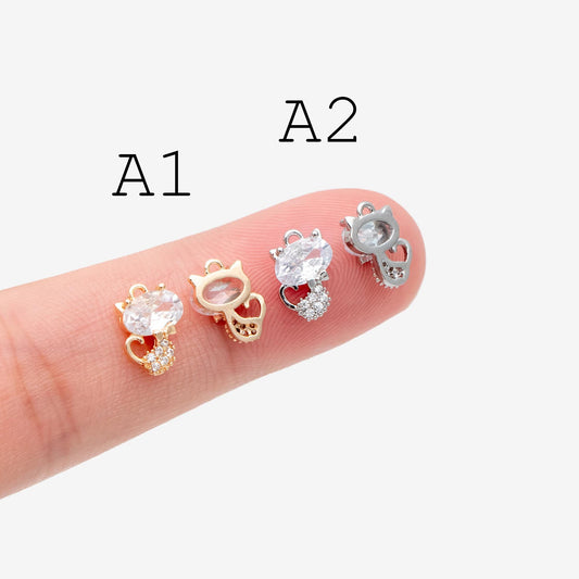 4pcs CZ Pave Gold/ Silver Tone Cute Animal Charms, Jewelry Making, Diy Material, Jewelry Supplies (GB-2074)