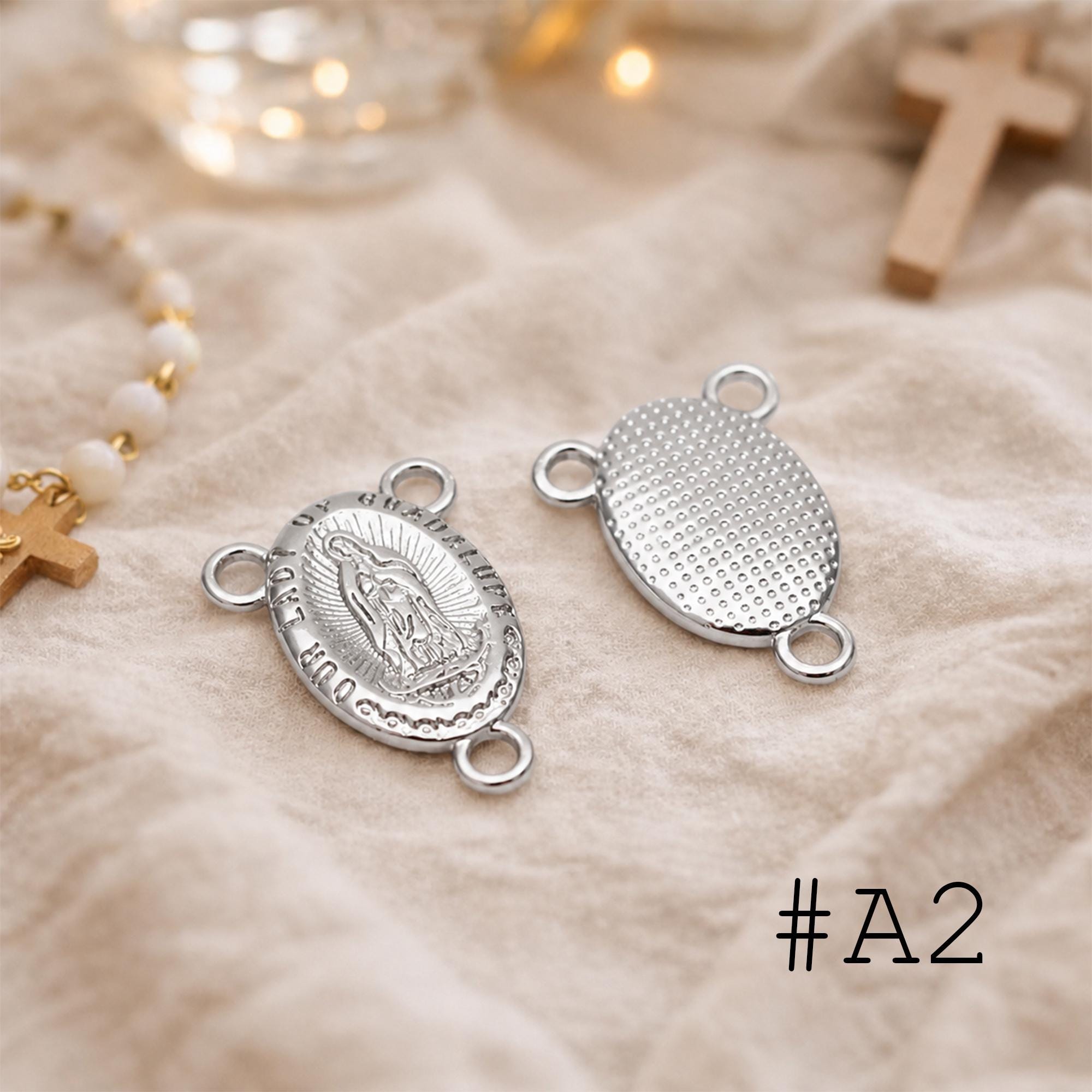4pcs Gold Virgin Mother Mary Charm Connectors, Catholic Baptism Lady Guadalupe Charm, Medallion Religious Jewelry Craft (GB-4395)