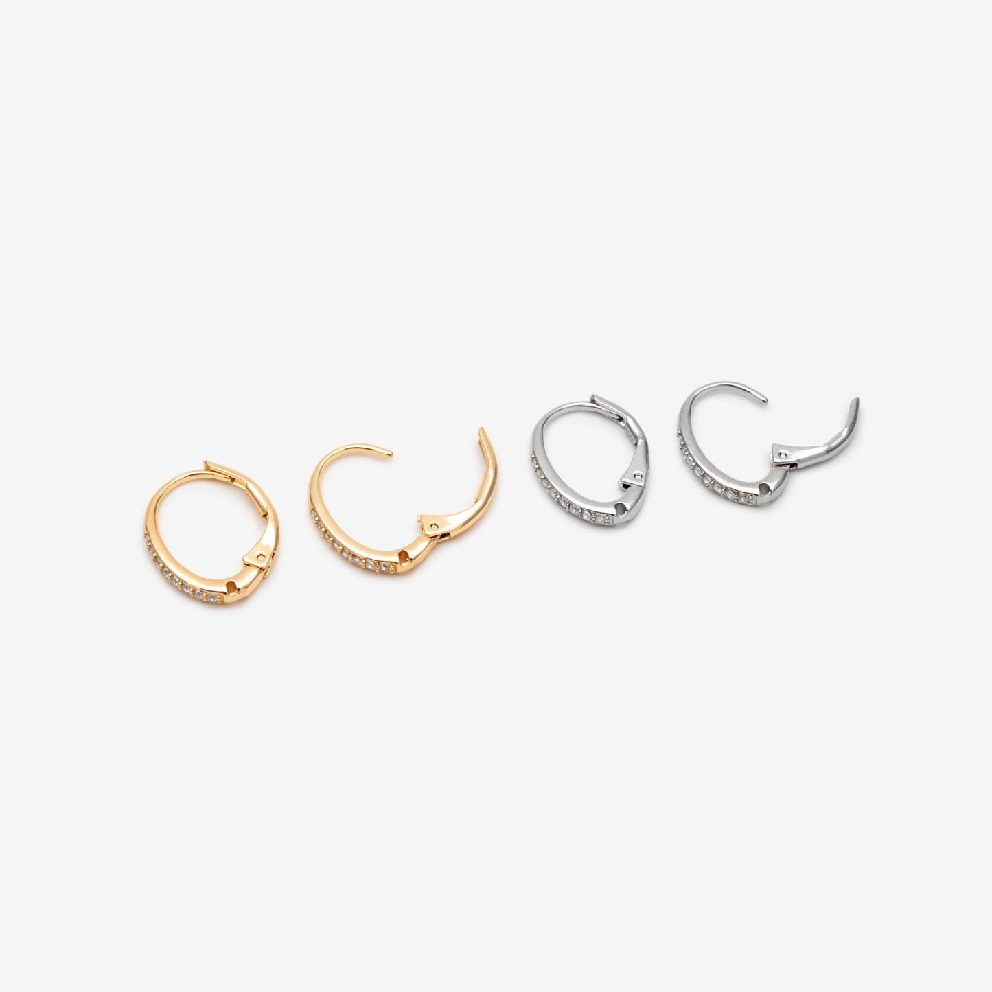 10pcs CZ Gold/ Silver tone Oval Leverback Ear Hooks 15x10mm, Gold/ Rhodium plated on Brass, Earring Hoop Components (GB-619)