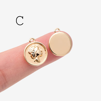 4pcs Gold Medallion Charm Pendant 17x14mm, Face Charm, Jewelry Supply (GB-1603)