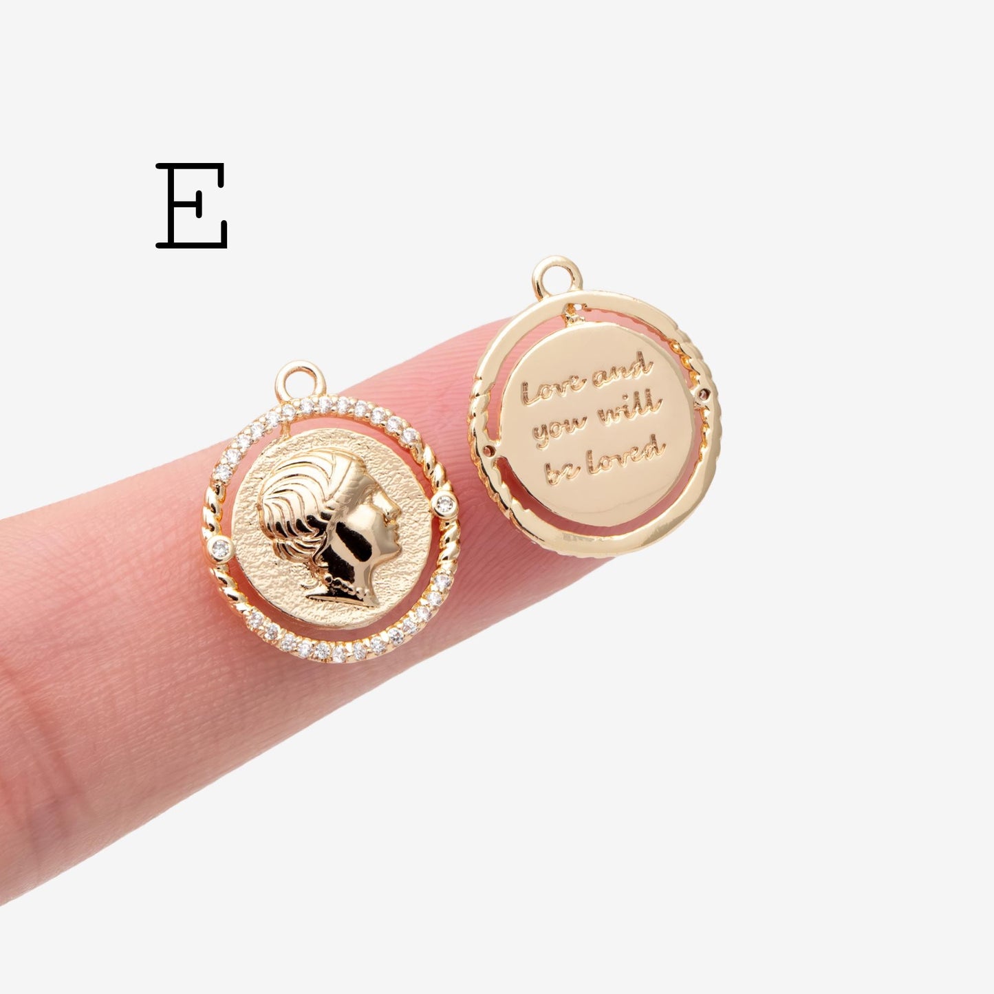4pcs Gold Medallion Charm Pendant 17x14mm, Face Charm, Jewelry Supply (GB-1603)