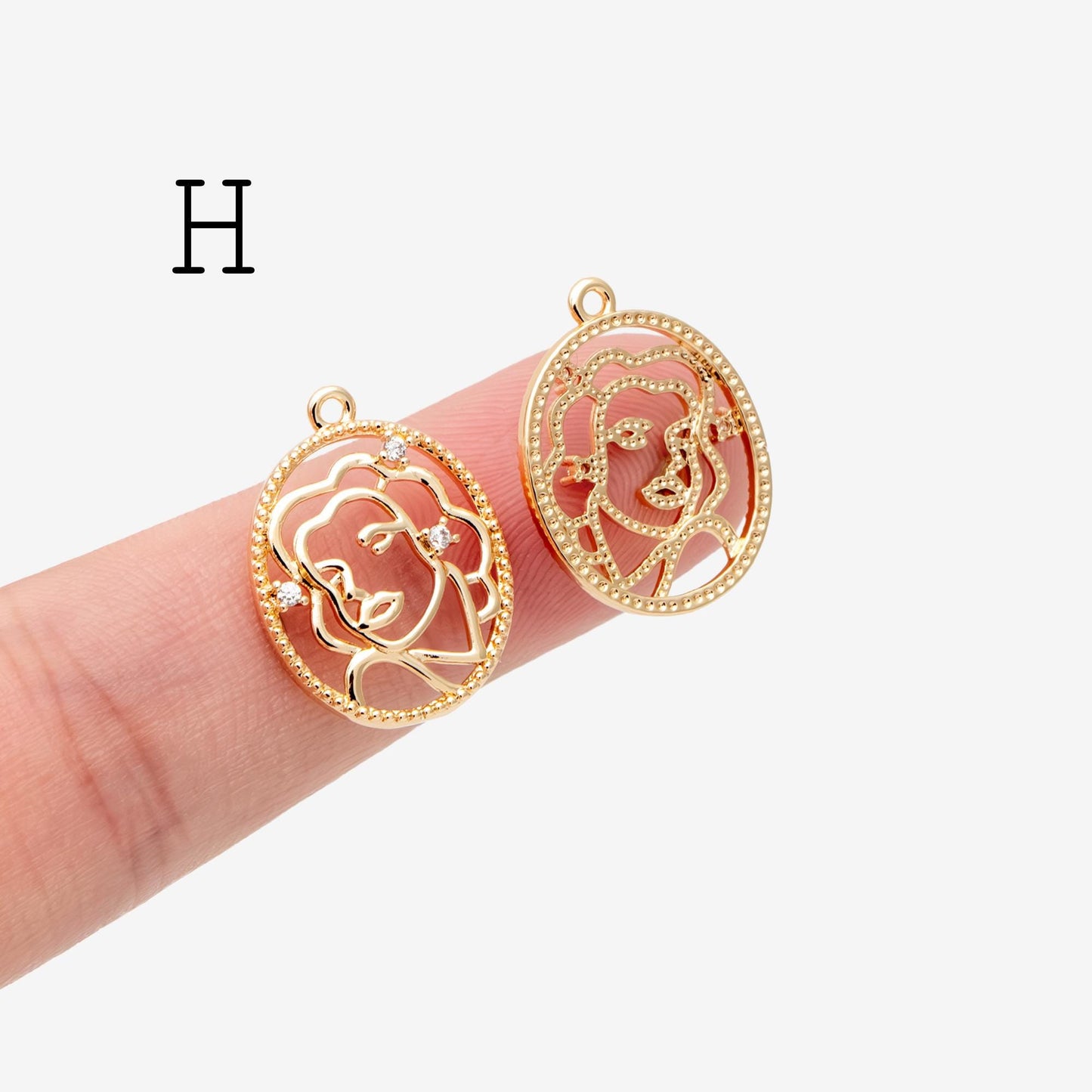 4pcs Gold Medallion Charm Pendant 17x14mm, Face Charm, Jewelry Supply (GB-1603)