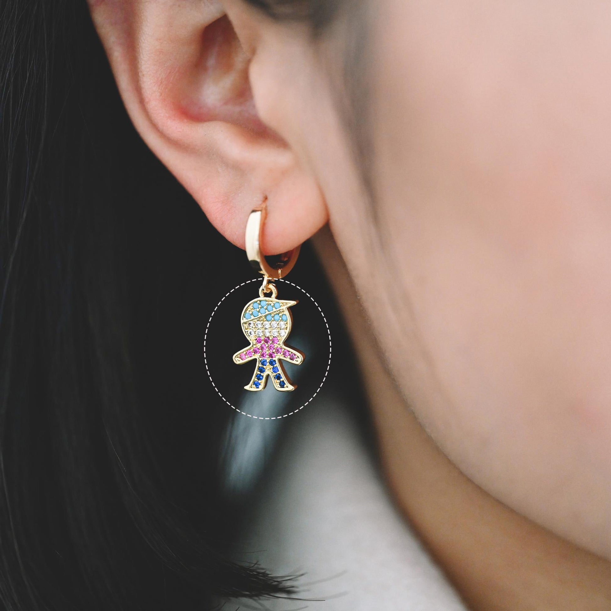 10pcs Gold Boy and Girl Charms 18mm, Gold plated Brass Cubic Zirconia Pendants (GB-172)