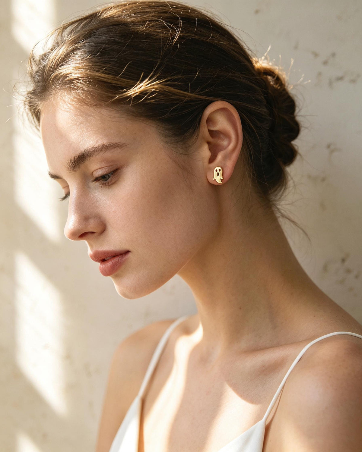 10pcs Gold Halloween Earrings , Gold Plated Brass Ghost Stud Earrings (GB-3312)