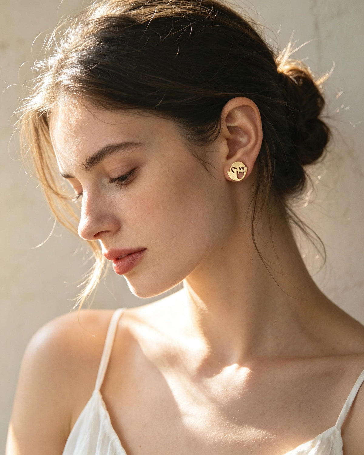 10pcs Gold Halloween Earrings , Gold Plated Brass Ghost Stud Earrings (GB-3312)