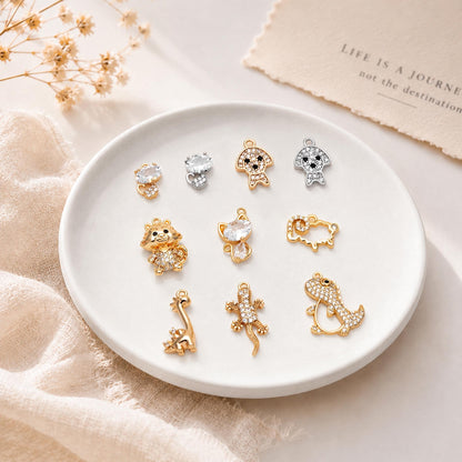 4pcs CZ Pave Gold/ Silver Tone Cute Animal Charms, Jewelry Making, Diy Material, Jewelry Supplies (GB-2074)
