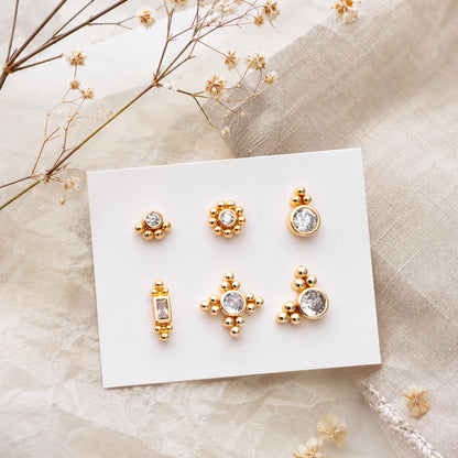10pcs CZ Pave Geometric Earrings , Gold Plated Brass Dainty Stud Earrings (GB-3526)