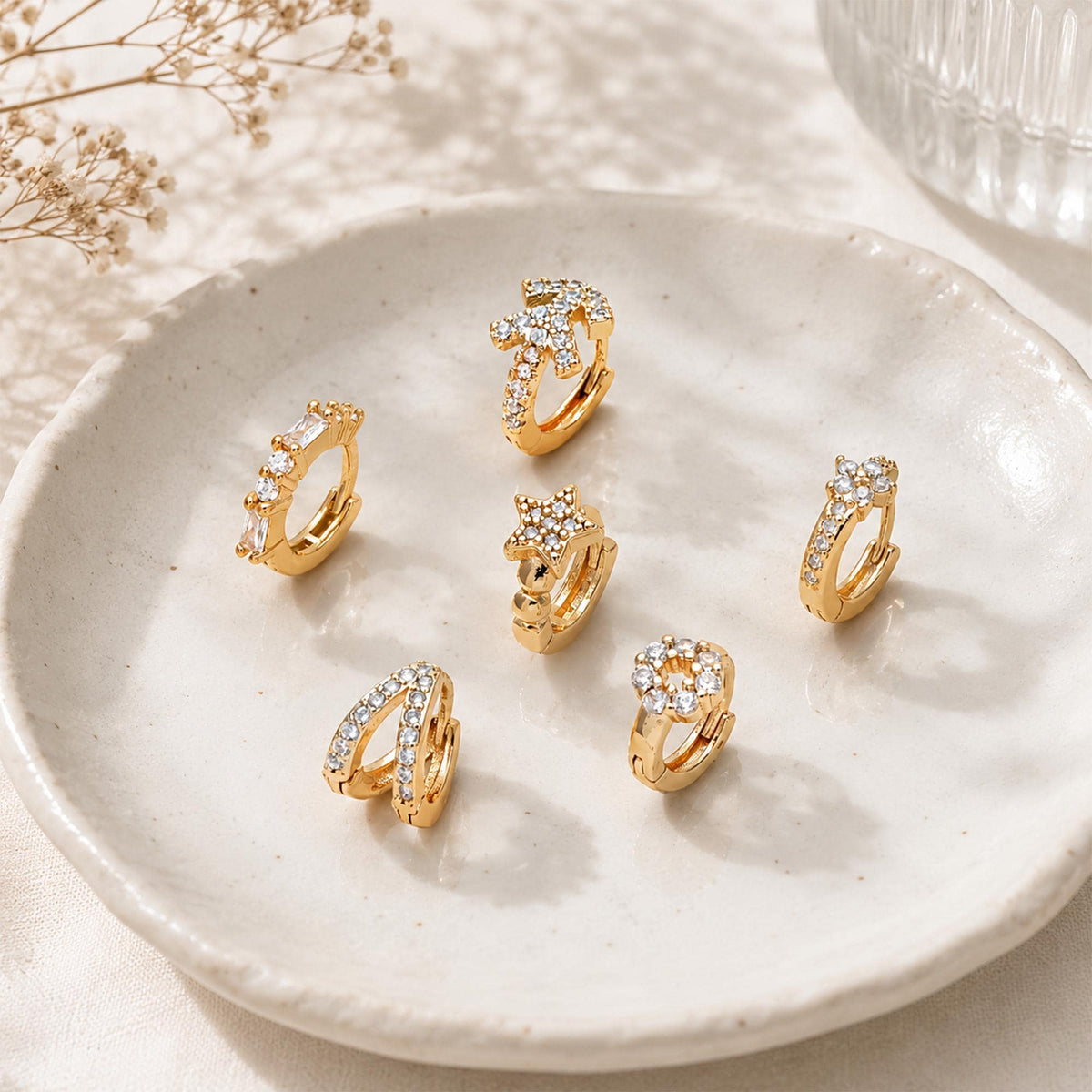 4pcs CZ Pave Tiny Hoop Earrings, Dainty Huggie Earrings, Minimalist Earring, Small Gold Hoops Earring (GB-3399)