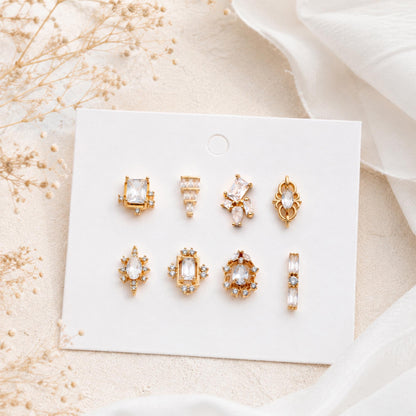 4pcs CZ Pave Dainty Geometric Stud Earrings, 18K Gold Plated Brass, Cubic Zirconia Earrings (GB-3633)