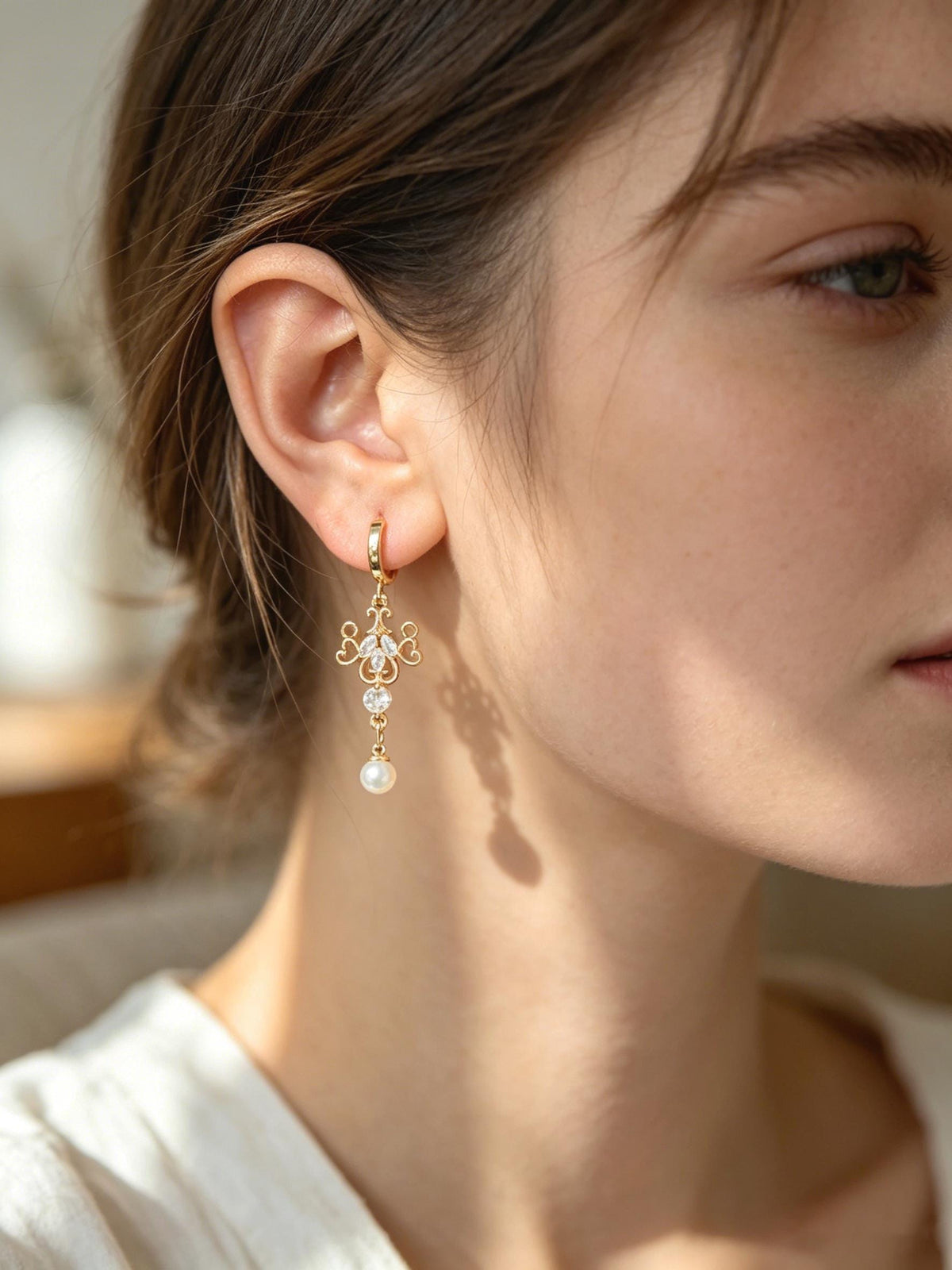 4pcs CZ Pave Gold Geometric Charm Connector, Real Gold plated Brass, Dainty Earring Connector (GB-2535)
