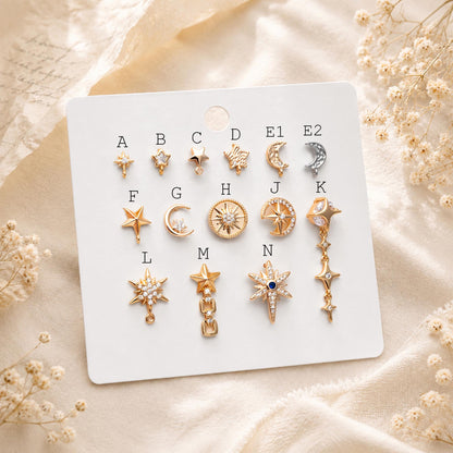 10pcs Star Chain Earring, 18x8mm, Gold Plated Brass Stud Earrings (#GB-1869)