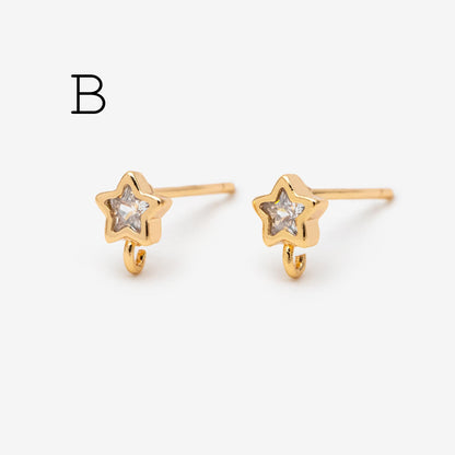 10pcs Star Chain Earring, 18x8mm, Gold Plated Brass Stud Earrings (#GB-1869)