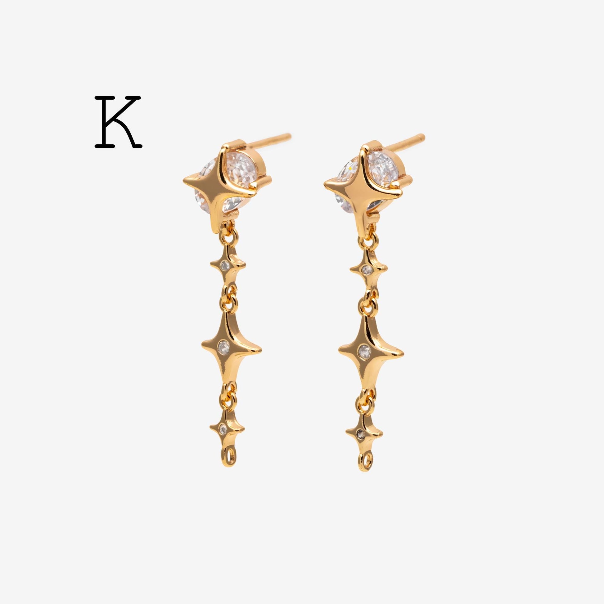 10pcs Star Chain Earring, 18x8mm, Gold Plated Brass Stud Earrings (#GB-1869)