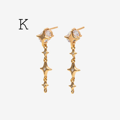10pcs Star Chain Earring, 18x8mm, Gold Plated Brass Stud Earrings (#GB-1869)