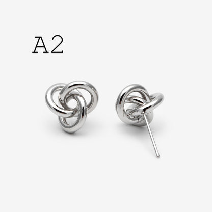 10pcs Silver Tone Knot Stud Earrings, Rhodium plated Brass, Minimalist Stud Earrings (GB-4693)