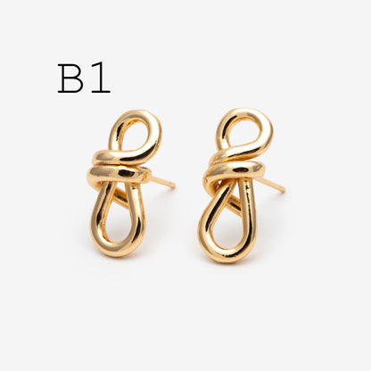 10pcs Silver Tone Knot Stud Earrings, Rhodium plated Brass, Minimalist Stud Earrings (GB-4693)