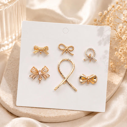 4pcs CZ Pave Gold Ear Post, Bowknot Stud Earring with Loop (#GB-747)