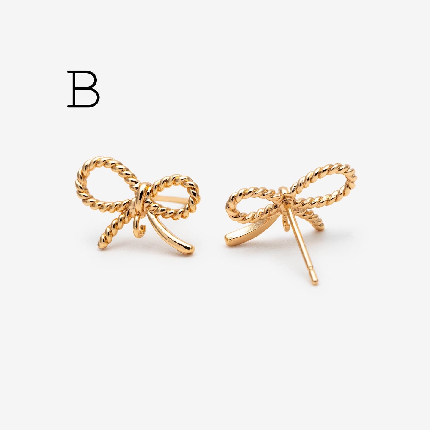 4pcs CZ Pave Gold Ear Post, Bowknot Stud Earring with Loop (#GB-747)