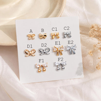 10pcs Tiny Bowknot Stud Earrings: 18K Gold Plated Brass (GB-4257)