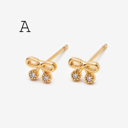 10pcs Tiny Bowknot Stud Earrings: 18K Gold Plated Brass (GB-4257)