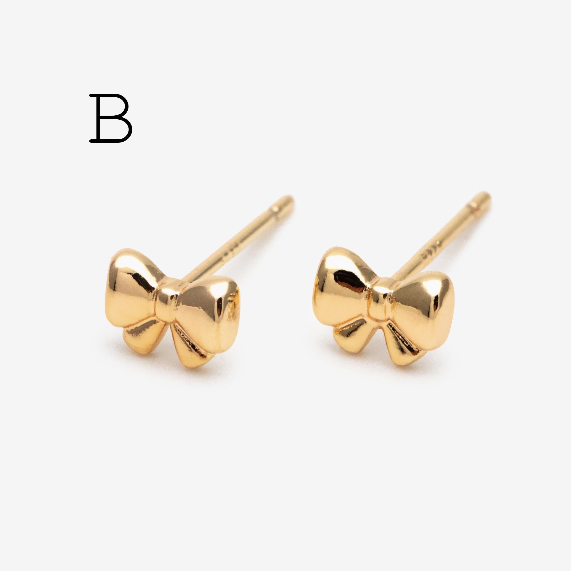 4pcs Tiny Bowknot Stud Earrings: 18K Gold Plated Brass (GB-4257)