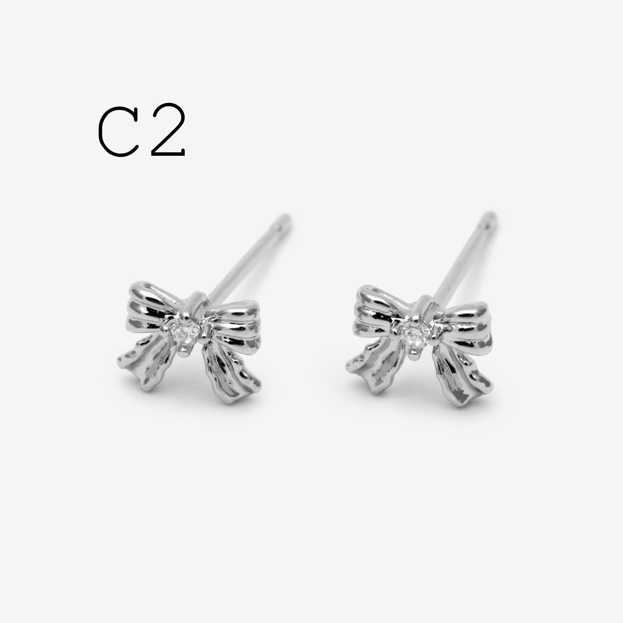 10pcs Tiny Bowknot Stud Earrings: 18K Gold Plated Brass (GB-4257)