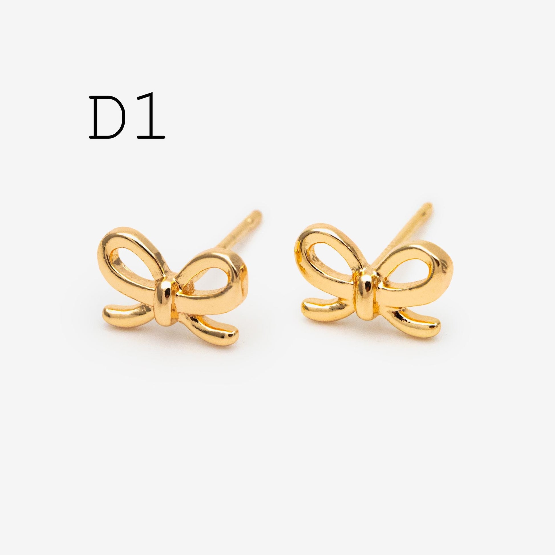 10pcs Tiny Bowknot Stud Earrings: 18K Gold Plated Brass (GB-4257)