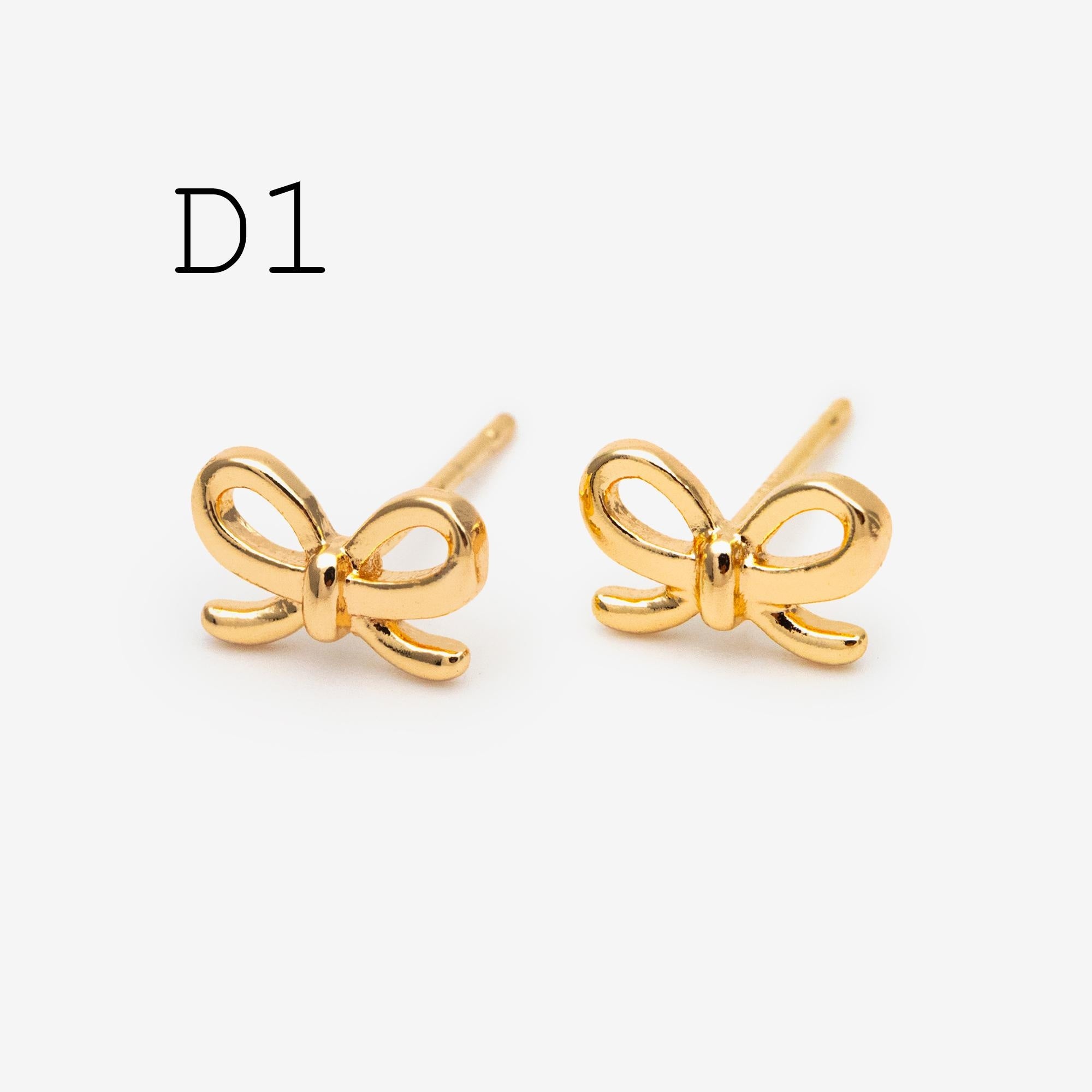 10pcs Tiny Bowknot Stud Earrings: 18K Gold Plated Brass (GB-4257)